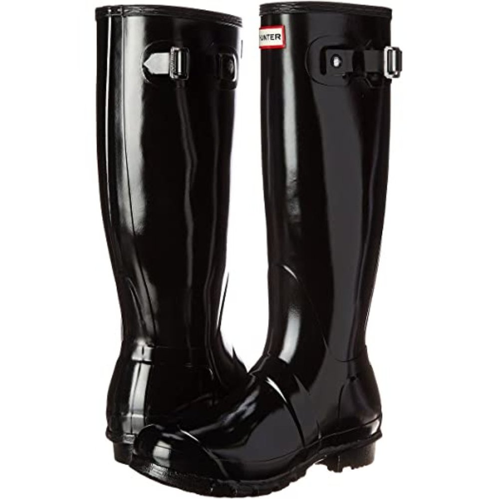 New Hunter Tall Black Gloss Rain Boots - Size 7